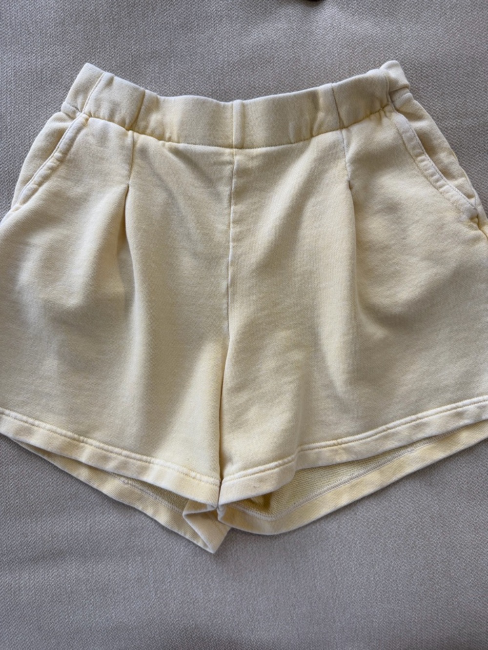 aerie Cream High-Waist Pleated Lounge Shorts